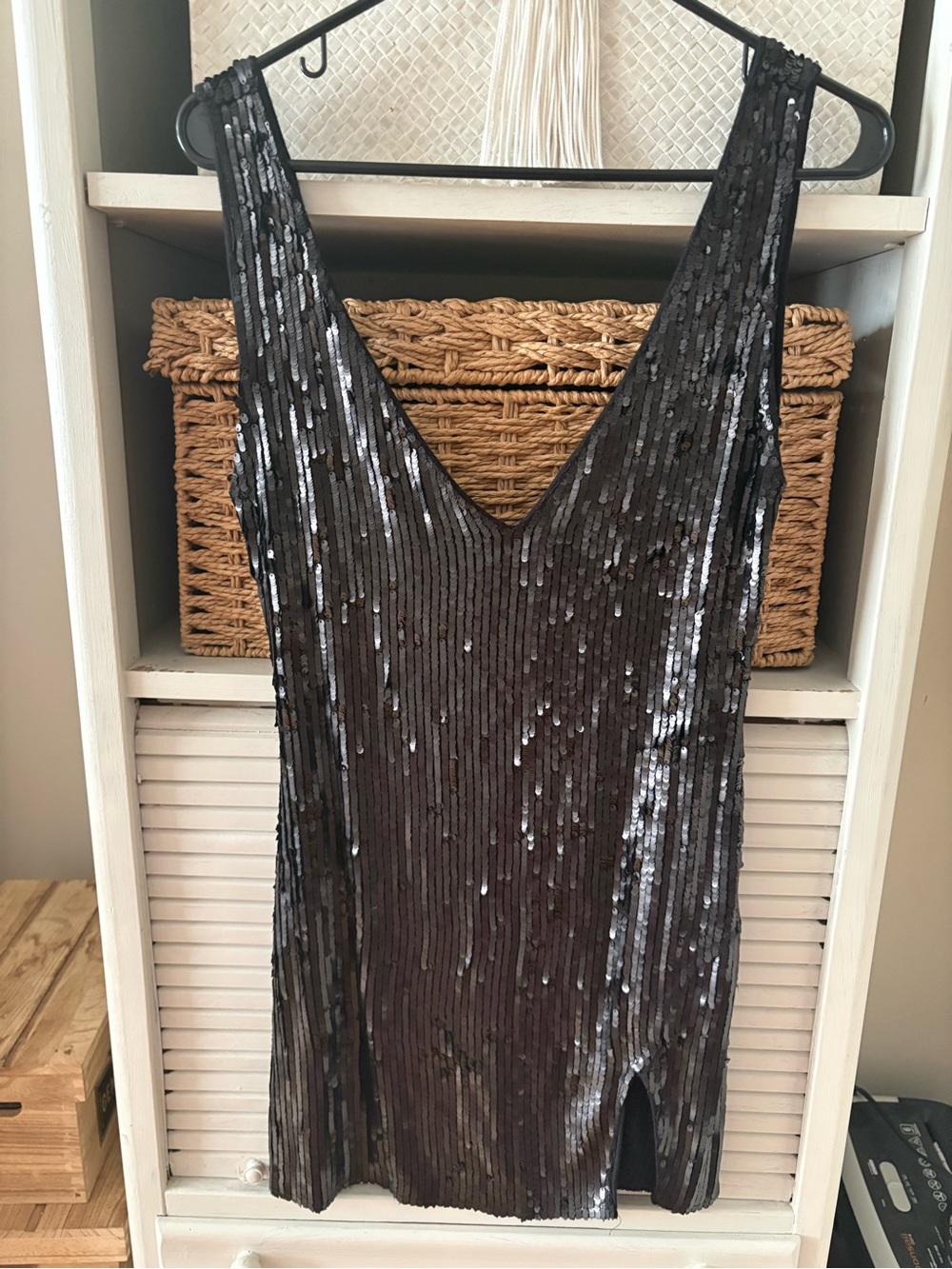 Free People Black Sequin scoop V Neck Mini Dress